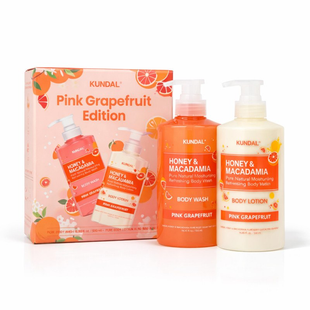 Набір для тіла Kundal Pink Grapefruit Edition Honey & Macadamia Body Wash 500ml & Body Lotion 500ml 466420 фото